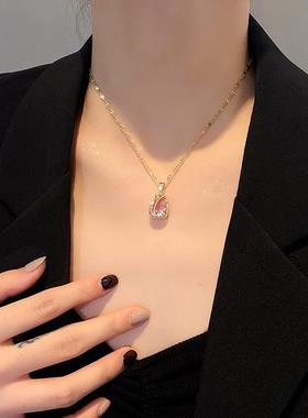 唯美猫眼石郁金香项链女春季新款百搭简约锁骨链时尚韩版个性配饰