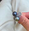 Tahitian pearl ring natural sea water genuine with color 925 silver inlaid with high-grade peacock green blue platinum gray