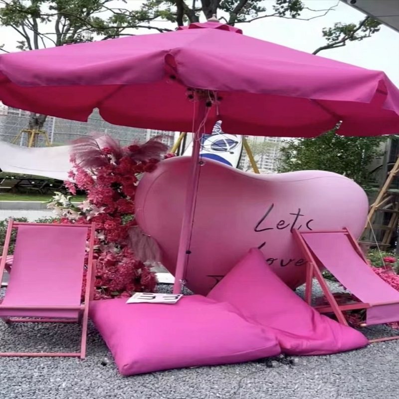 网红玫红粉色海边沙滩景点遮阳伞定制户外防水懒人沙发休闲桌躺椅,淘宝优惠券,粉丝福利购,淘宝优惠卷