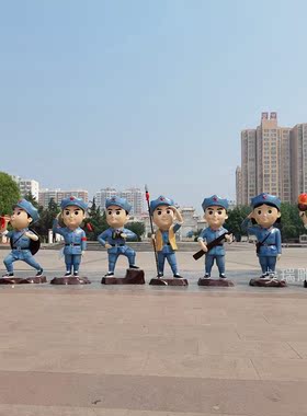 玻璃钢卡通小红军彩绘雕像仿铜