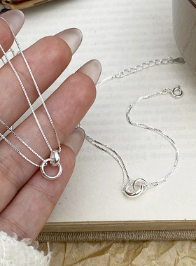 S925纯银环双环相扣双层项链