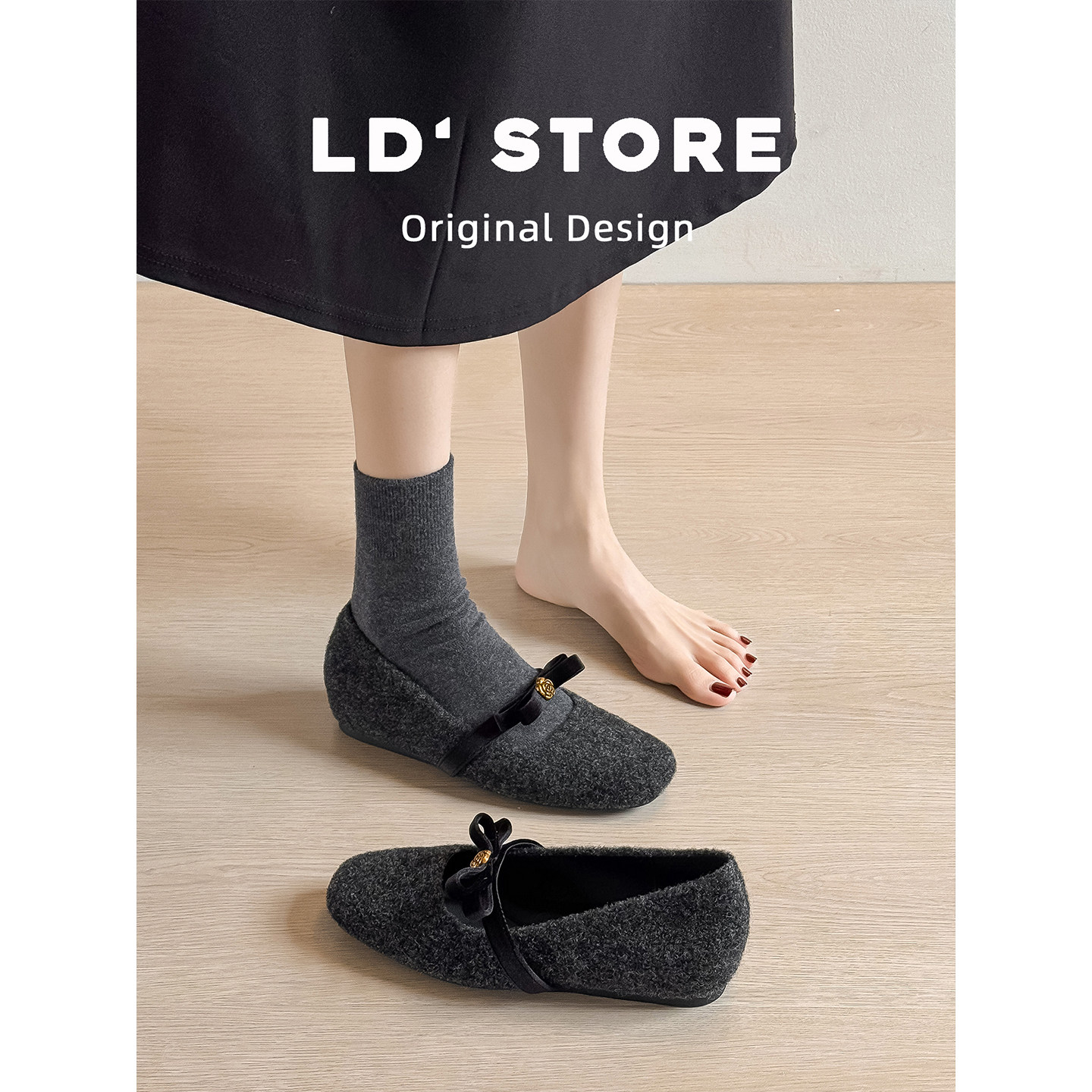 真皮~内增高山茶花灰色玛丽珍鞋女春季一脚蹬通勤小香风平底单鞋,淘宝优惠券,粉丝福利购,淘宝优惠卷