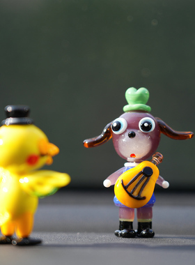 手作琉璃吉他小狗治愈车载摆件