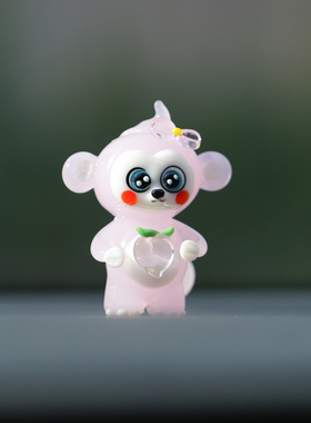 淄博琉璃手作可爱生肖抱桃猴摆件