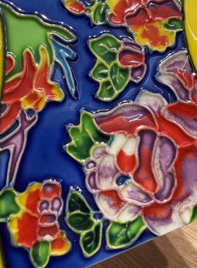 日本回流中国旗袍题材瓷板画摆件19cm 孤品 全新