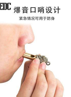 纯铜钥匙扣创意汽车钥匙环户外求生口哨复古龙头挂件包包吊坠个性