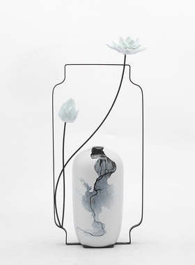 新中式风禅意铁艺电视柜莲花装饰