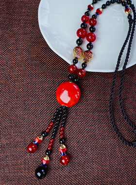 七彩蝶度陶瓷圆珠女手作长毛衣链