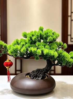 新中式仿真迎客松盆栽假花仿真花摆设桌面花瓶摆件客厅插花盆景
