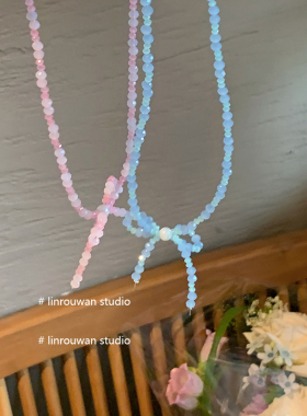 蝴蝶结串珠珍珠项链锁骨链