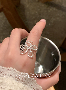 荆棘爱心花朵戒指925纯银