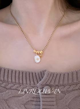 小众设计母贝六芒星项链