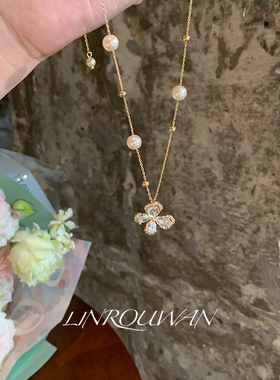 蝴蝶珍珠流苏项链女高级感