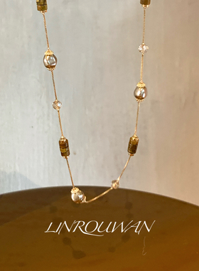 复古不规则虎眼石项链