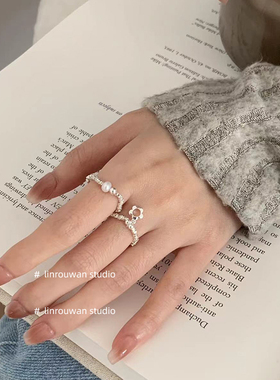 林肉完碎银子花朵戒指气质百搭