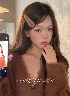 刺绣蝴蝶结安克拉红发夹甜美