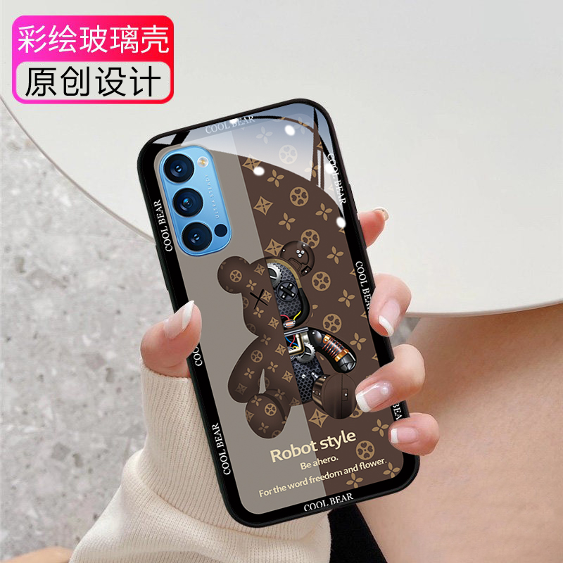 opporeno5手机壳潮牌撞色机械熊Reno4pro新款reno5玻璃reno4se高级感R17镜头全包por男女款5g暴力熊r17网红 - 图0