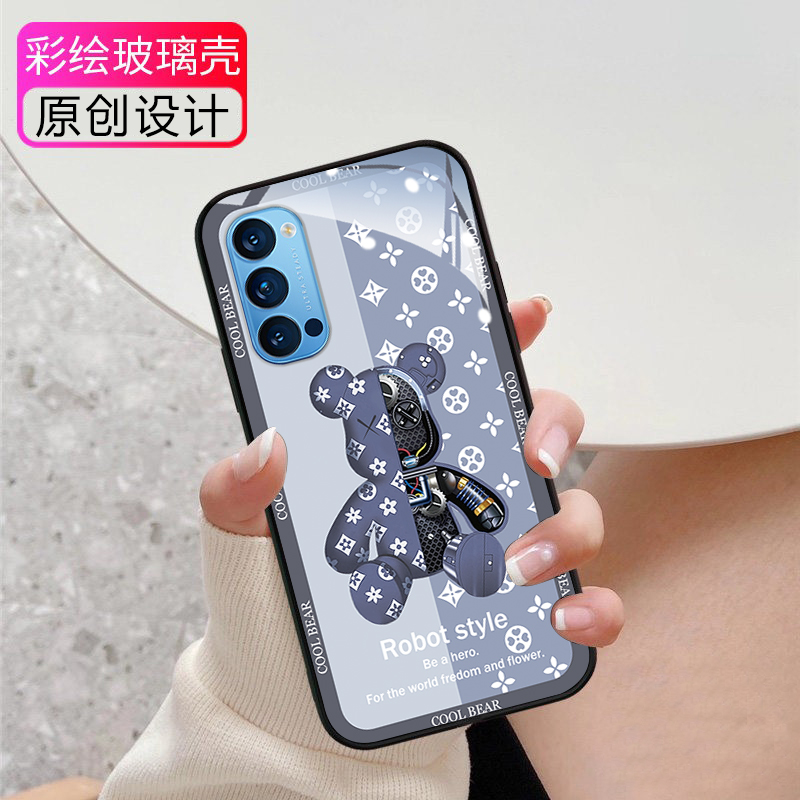 opporeno5手机壳潮牌撞色机械熊Reno4pro新款reno5玻璃reno4se高级感R17镜头全包por男女款5g暴力熊r17网红 - 图1