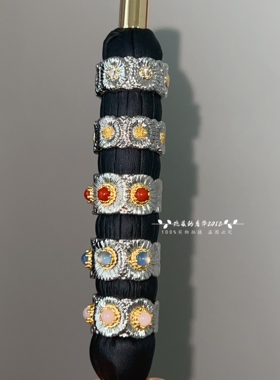 潮牌权志龙雏菊戒指复古风粉蛋白蓝玉髓红纹石情侣男女同款指环