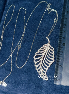 通体925银时尚女士羽毛叶子满钻项链简约项链配饰一款三戴毛衣链