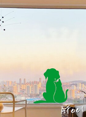 猫狗一家亲剪影贴纸店铺个性创意平面装饰猫咪卡通墙面装饰贴纸