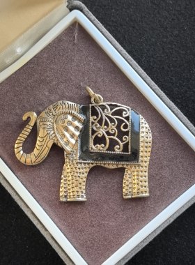 中古vintage复古素金珐琅大象吊坠孤品