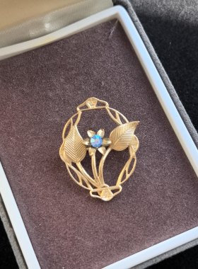 中古素金花卉叶子胸针精致小巧中古胸针