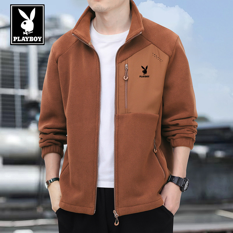 花花公子男士立领抓绒衣秋冬季奥粒绒加绒加厚保暖运动夹克外套潮,淘宝优惠券,粉丝福利购,淘宝优惠卷