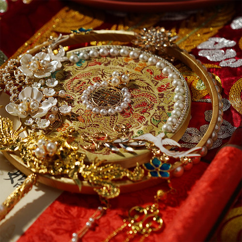 团扇结婚新娘diy材料包中式婚礼扇子汉服出嫁金色喜扇高端成品扇 - 图1