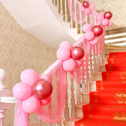 楼梯结婚装饰扶手婚房布置婚礼栏杆拉花彩带纱幔简单婚庆用品大全 - 图3