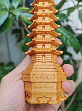 崖柏文昌塔摆件纯木质笔筒十三层