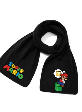 马里奥Mario黑色围巾游戏周边印花秋冬日系休闲保暖纯色围脖护颈