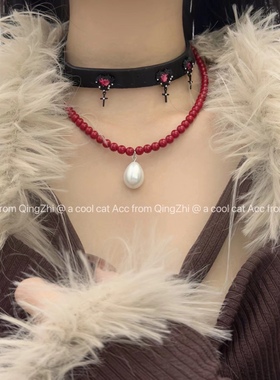 ins韩国bornete同款新年红好运搭配红色项链圣诞节珍珠吊坠锁骨链