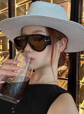 欧美复古超大框飞行员式黑茶蛤蟆镜女方圆脸显脸小太阳眼镜墨镜