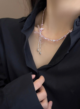 「粉黛红颜」新中式猫眼石葫芦春夏新款轻奢精致粉色蝴蝶结项链