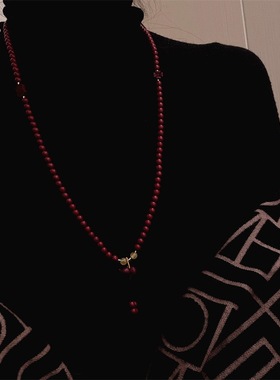 多层串珠酒红色福字葫芦项链小众设计两戴式复古中国风简约手串