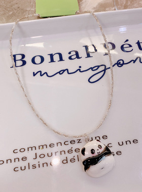 HD9138A05中国风卡通熊猫头绿色项链夏日小清新少女米珠颈链配饰