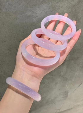 冰种紫罗兰玛瑙玉髓玉手镯扁圆条女款少女玉镯子天然正品带证