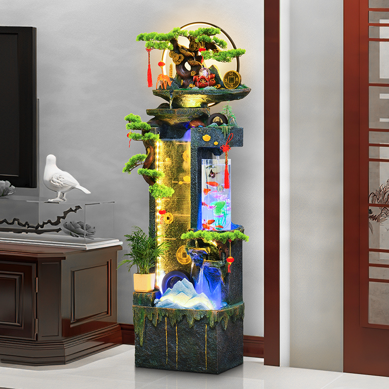 新中式假山流水鱼缸摆件循环水客厅玄关电视柜旁办公室落地装饰品