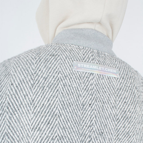 STREAMLET.CHEN:COAT/重磅940g 原创镭射标示棒球服 宽松毛呢外套 - 图1