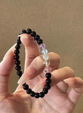 天然黑曜石多宝手串水晶单圈手链男女款小众轻奢精致情侣手饰礼物