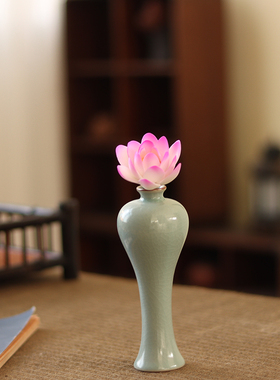 陶瓷手工捏花莲花荷花仿真花手工花艺茶台书房花瓶博古架装饰摆件