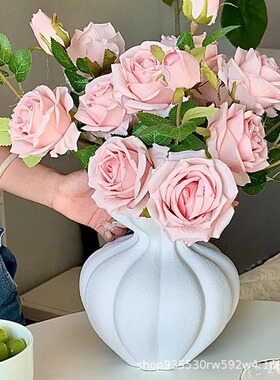 法式陶瓷花瓶轻奢高级感客厅插花摆件侘寂风装饰花瓶仿真花花器