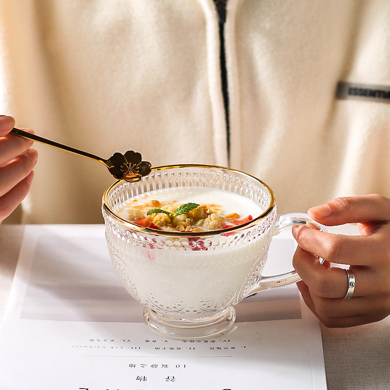 川岛屋太阳花玻璃杯带把手早餐杯高颜值奶茶燕麦牛奶杯子家用水杯 - 图2