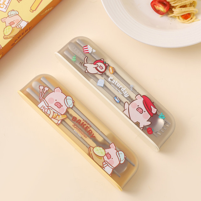 Kawashimaya & lulu pig joint chopsticks and spoon set