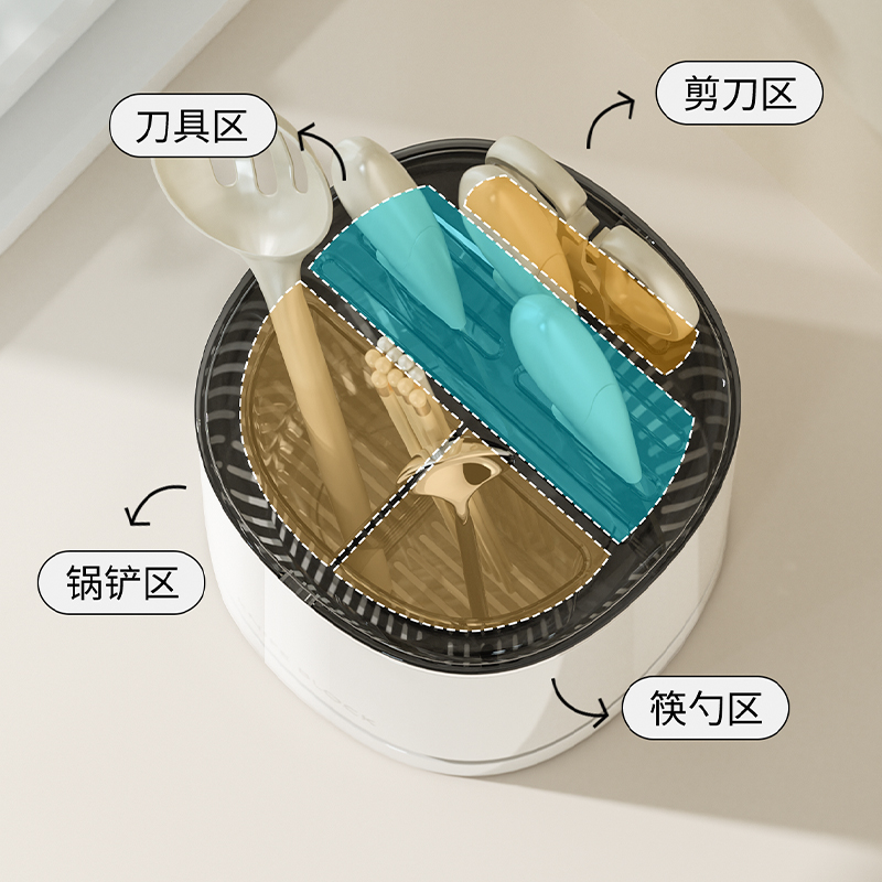 川岛屋厨房旋转刀架置物架家用台面多功能筷筒筷笼刀具一体收纳盒 - 图1