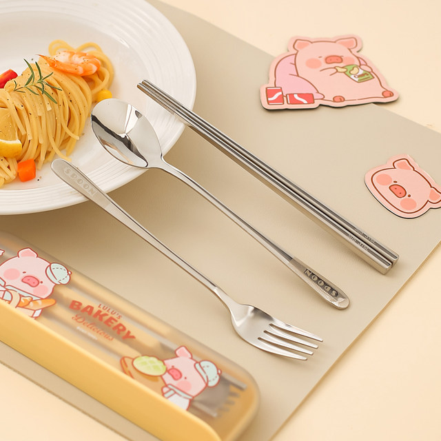 Kawashimaya & lulu pig joint chopsticks and spoon set