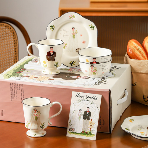 川岛屋情侣餐具结婚订婚新婚礼物送新娘闺蜜新人高级实用碗碟套装 - 图2