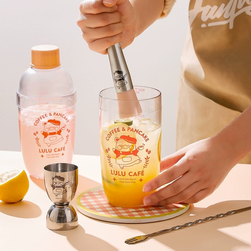 Kawashimaya & Lulu Pig Check Check Cup Cup Bartener Set Shake Cup Cup Lemon-Press Lemon Tea