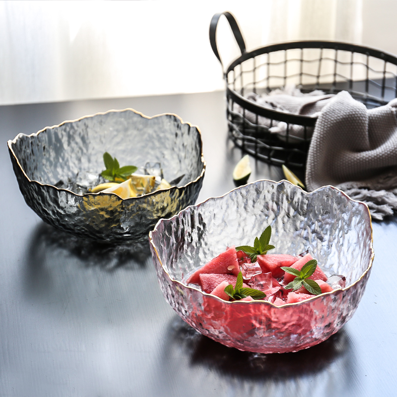 川岛屋日式金边透明玻璃碗家用大号水果沙拉碗北欧创意水果沙拉盘 - 图2